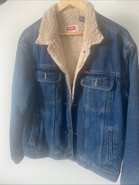 Wrangler Dark Blue Denim Sherpa-Lined Bomber Jacket